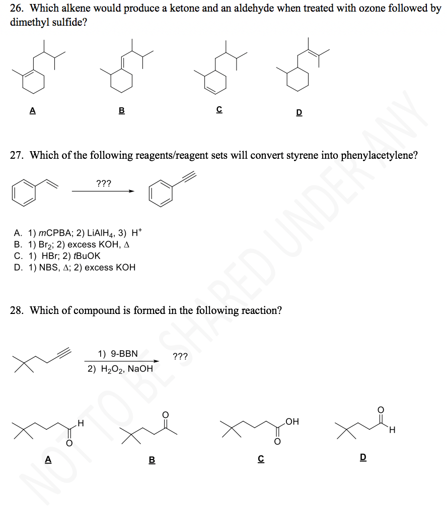 Solved 26. Which alkene would produce a ketone and an | Chegg.com