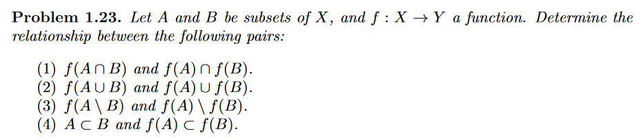 Solved Problem 1.23. Let A And B Be Subsets Of X, And F :X + | Chegg.com