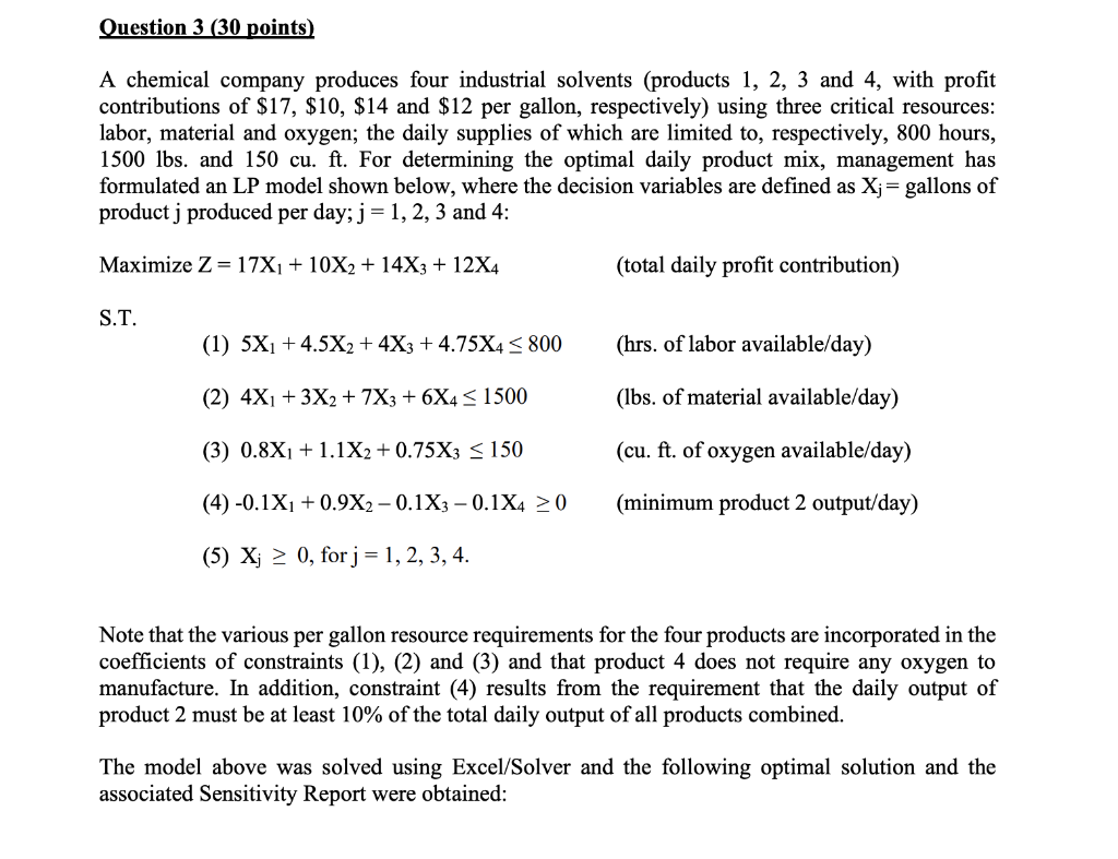 Solved Question 3 (30 points) A chemical company produces | Chegg.com
