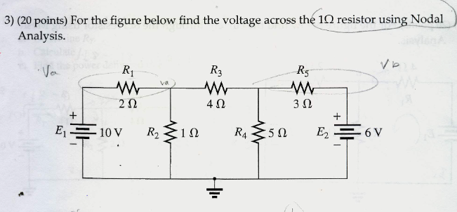 Solved 3) (20 Points) For The Figure Below Find The Voltage | Chegg.com