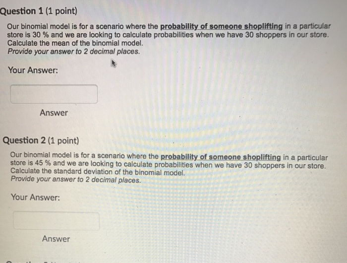 Solved Question 1 (1 point) Our binomial model is for a | Chegg.com