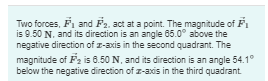 Solved Two forces, vec(F)1 ﻿and vec(F)2, ﻿act at a point. | Chegg.com