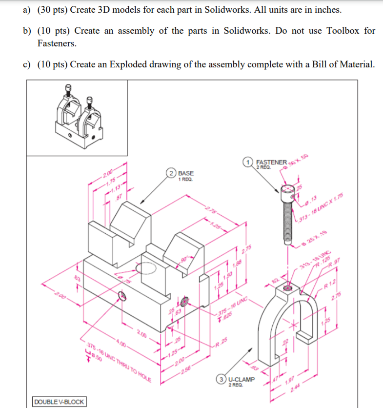 Solved a) (30 pts) Create 3D models for each part in | Chegg.com