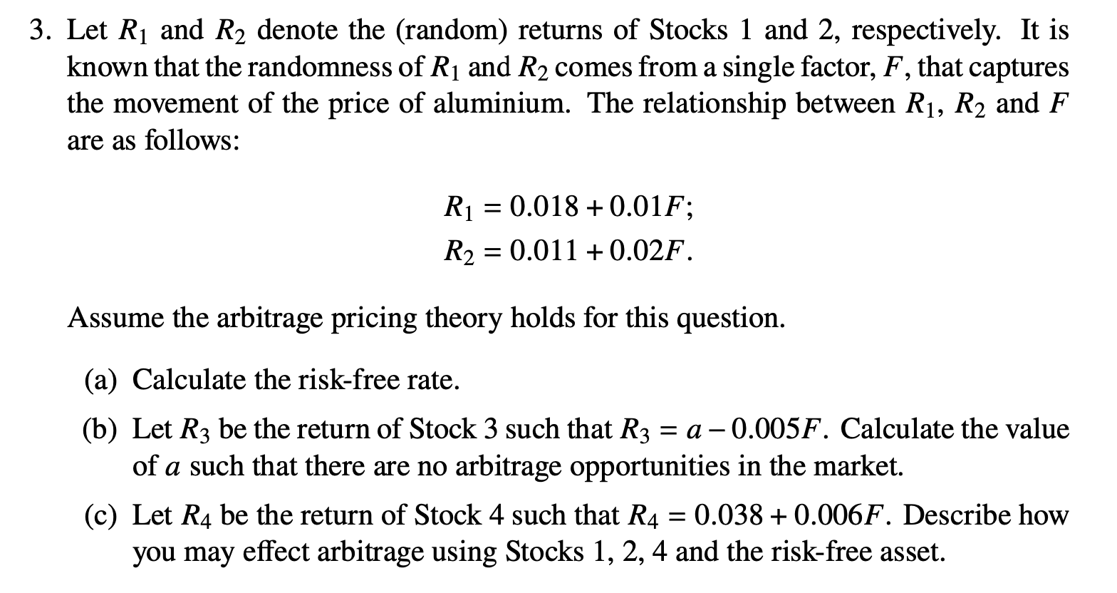 Solved 3. Let R1 and R2 denote the (random) returns of | Chegg.com