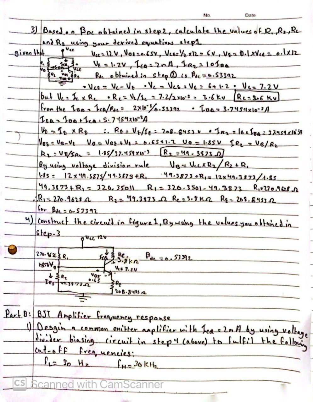Part A:BJT Amplifier DC Biasing No. Dato 1) Figure 1 | Chegg.com
