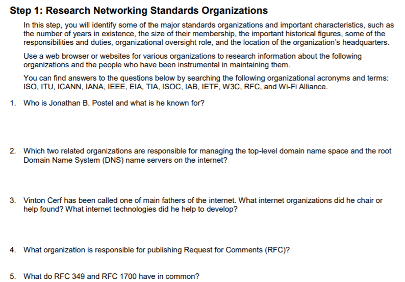 Solved Step 1 Research Networking Standards Organizations