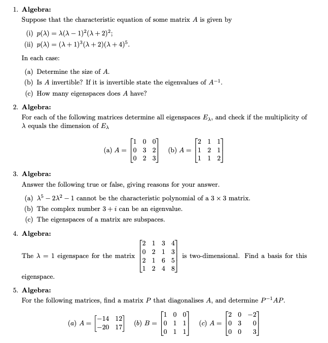Solved 1 Algebra Suppose That The Characteristic Equation Chegg Com