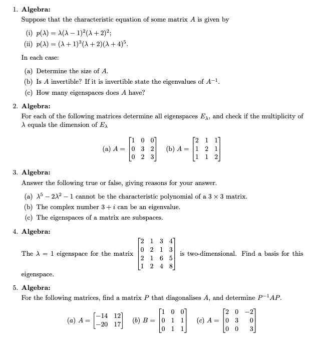 Solved 1 Algebra Suppose That The Characteristic Equati Chegg Com