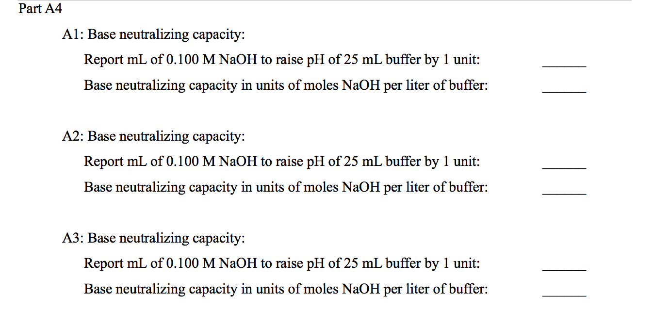 Solved Part A4 Al: Base neutralizing capacity: Report mL of | Chegg.com