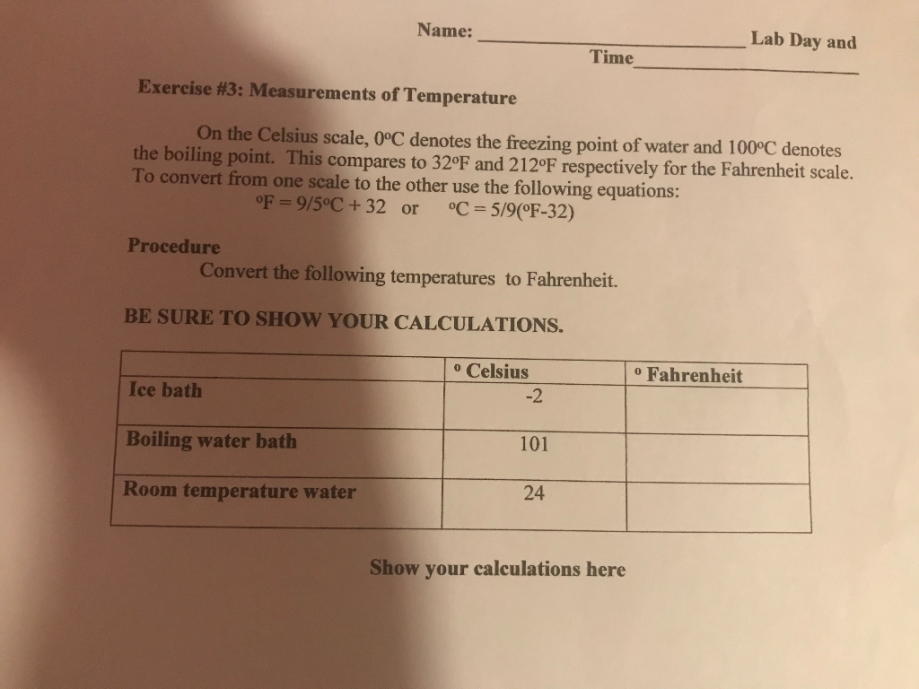 Solved Name: Lab Day and Time Exercise #3: Measurements of | Chegg.com
