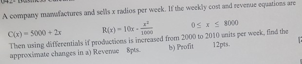 Solved A company manufactures and sells x radios per week. | Chegg.com