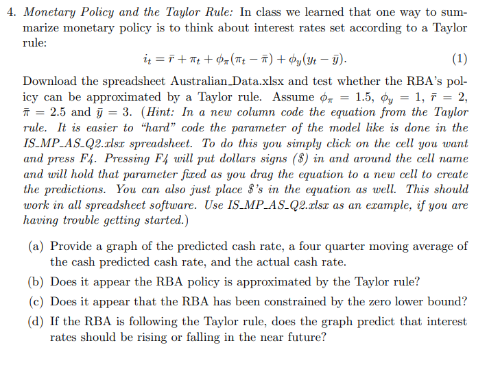 Solved = = a 4. Monetary Policy and the Taylor Rule: In | Chegg.com