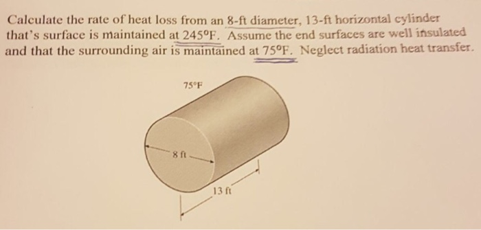 Solved Calculate the rate of heat loss from an 8-ft | Chegg.com