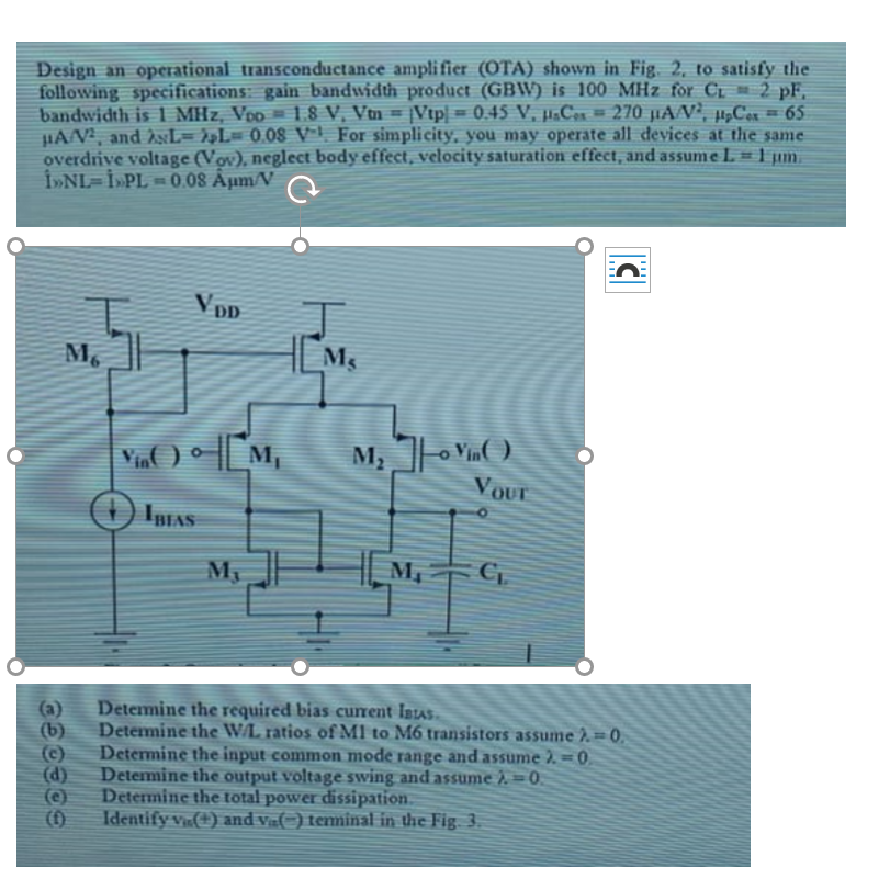 Design An Operational Transconductance Amplifier | Chegg.com