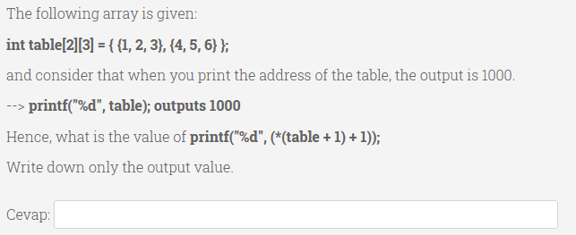 Solved The following array is given: int table[2][3] = { {1, | Chegg.com