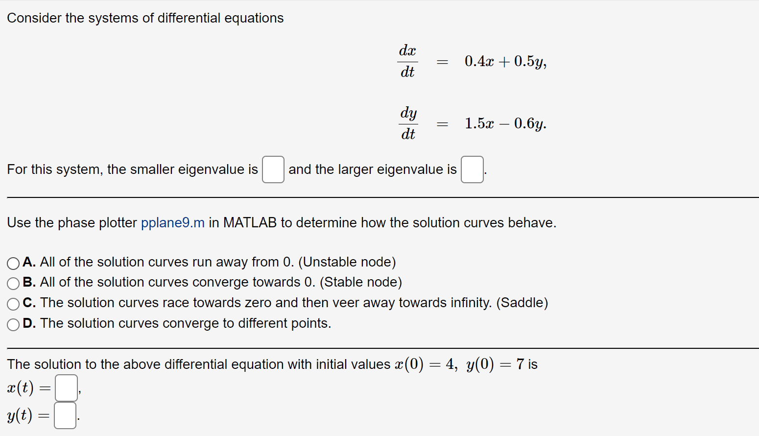 Solved Consider the systems of differential equations dx dt | Chegg.com
