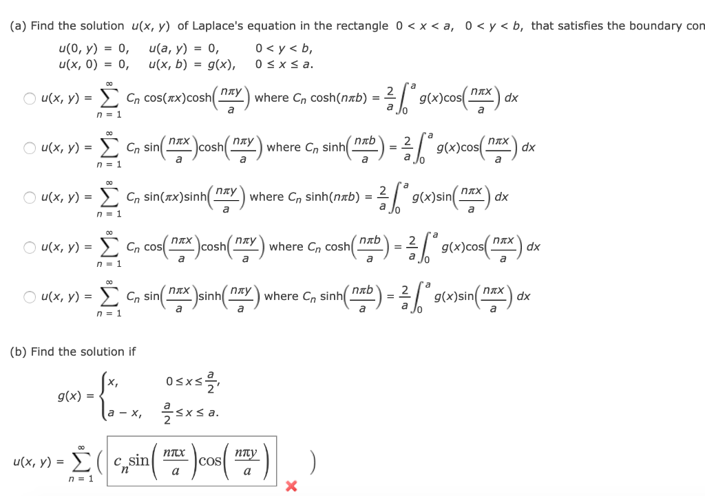 Solved (a) Find the solution u(x, y) of Laplace's equation | Chegg.com