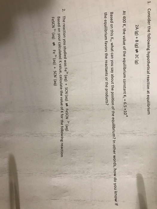 Solved 1. Consider the following hypothetical reaction at | Chegg.com