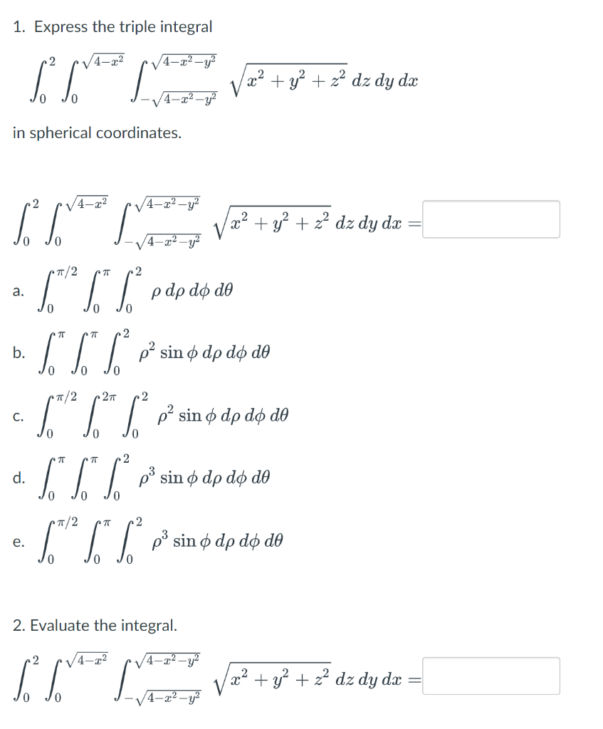 Solved 1. Express the triple integral | Chegg.com