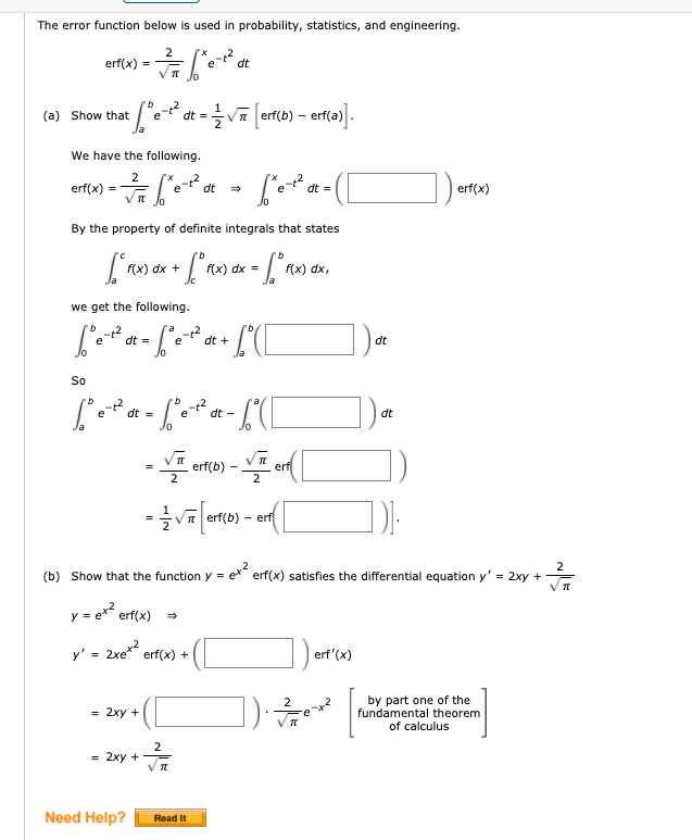 Solved The error function below is used in probability, | Chegg.com