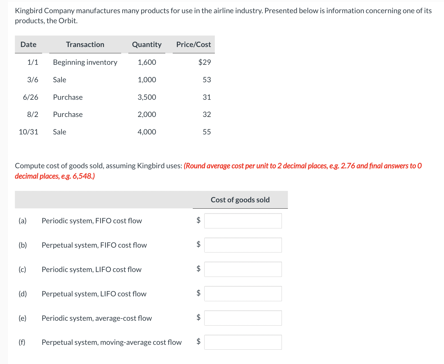 Solved Kingbird Company manufactures many products for use