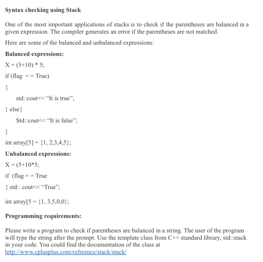 Solved Syntax checking using Stack One of the most important | Chegg.com