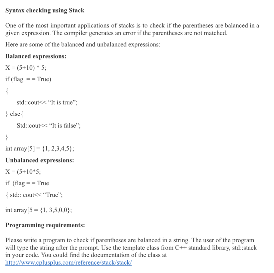 Solved Syntax Checking Using Stack One Of The Most Important | Chegg.com