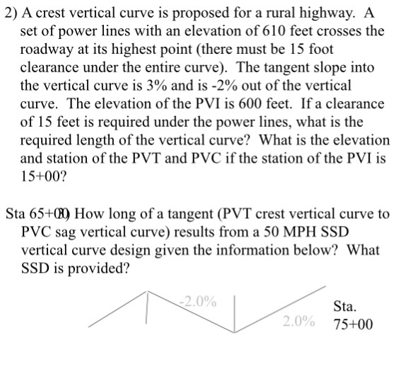 Solved 2) A crest vertical curve is proposed for a rural | Chegg.com