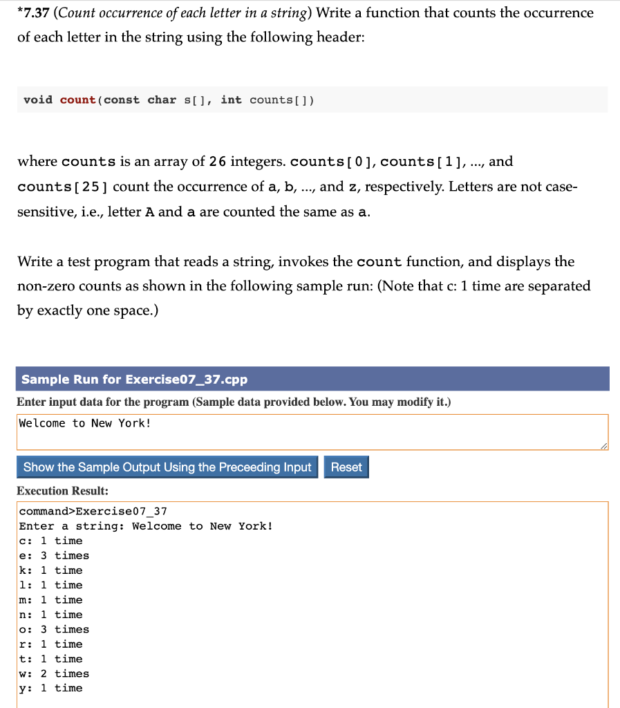 Solved *7.37 (Count occurrence of each letter in a string) | Chegg.com