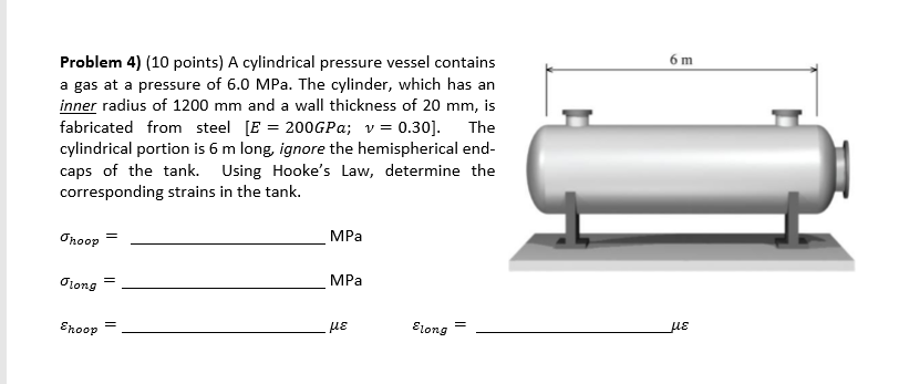 Solved Problem 4) (10 points) A cylindrical pressure vessel | Chegg.com