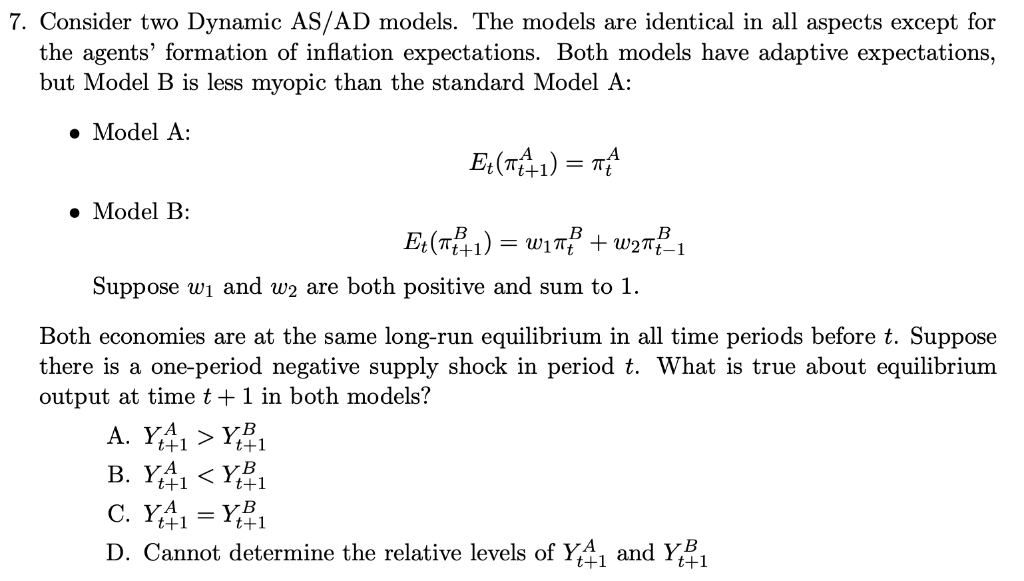mastering the as-ad model: equilibrium and shifts - ... 7. Consider two Dynamic AS/AD models. The models are | Chegg.com