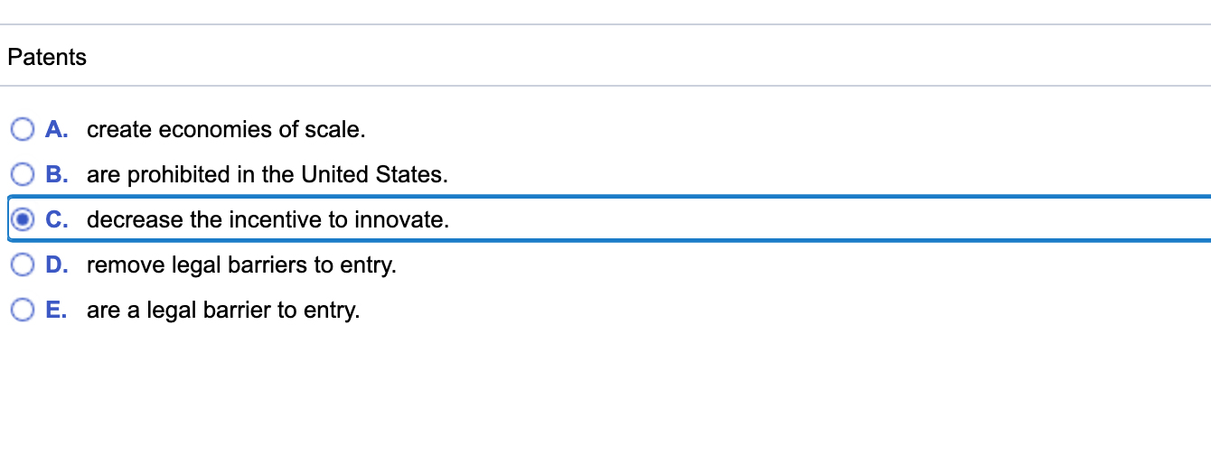 Solved Patents A. Create Economies Of Scale. B. Are | Chegg.com