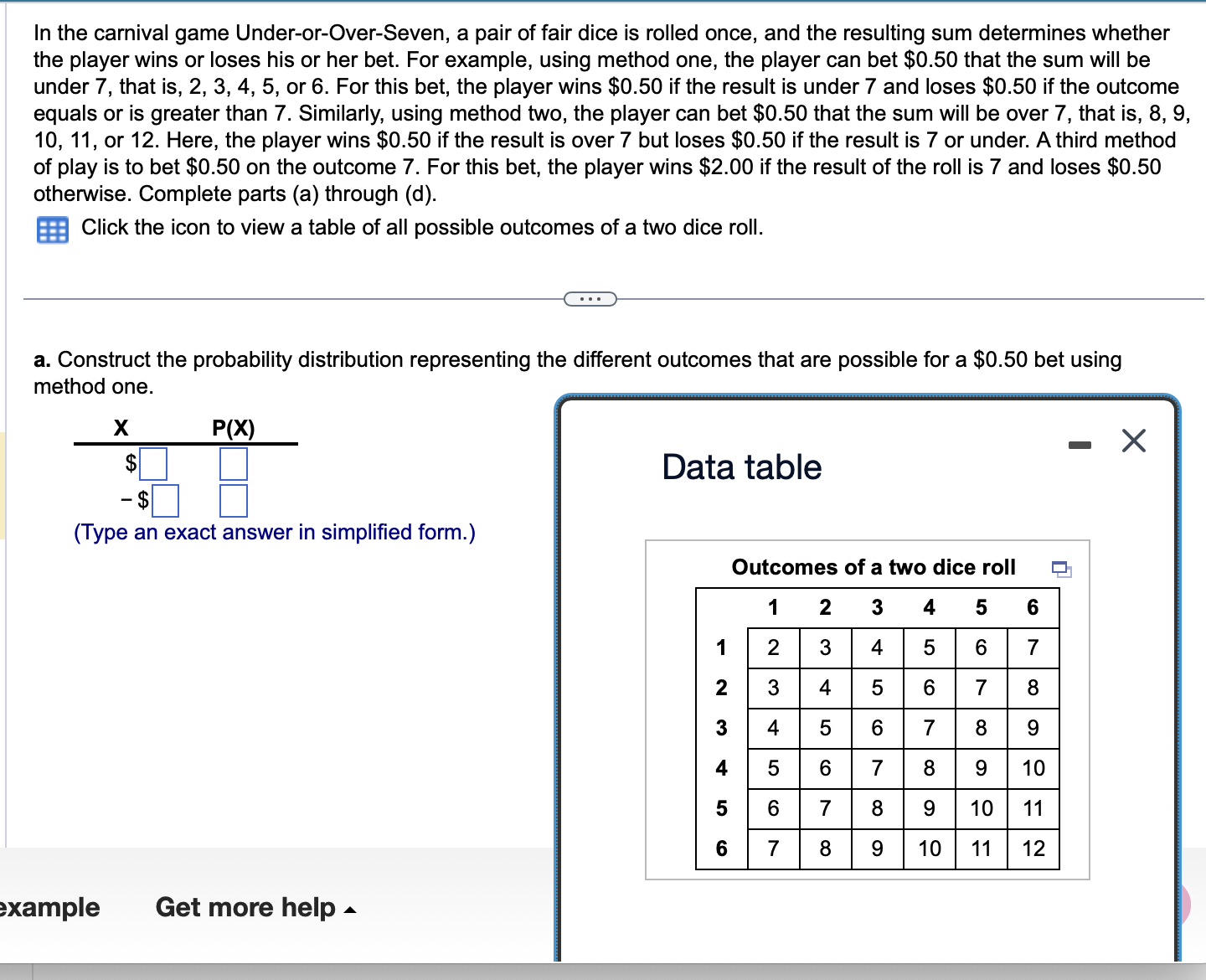 Solved In the carnival game Under-or-Over-Seven, a pair of | Chegg.com