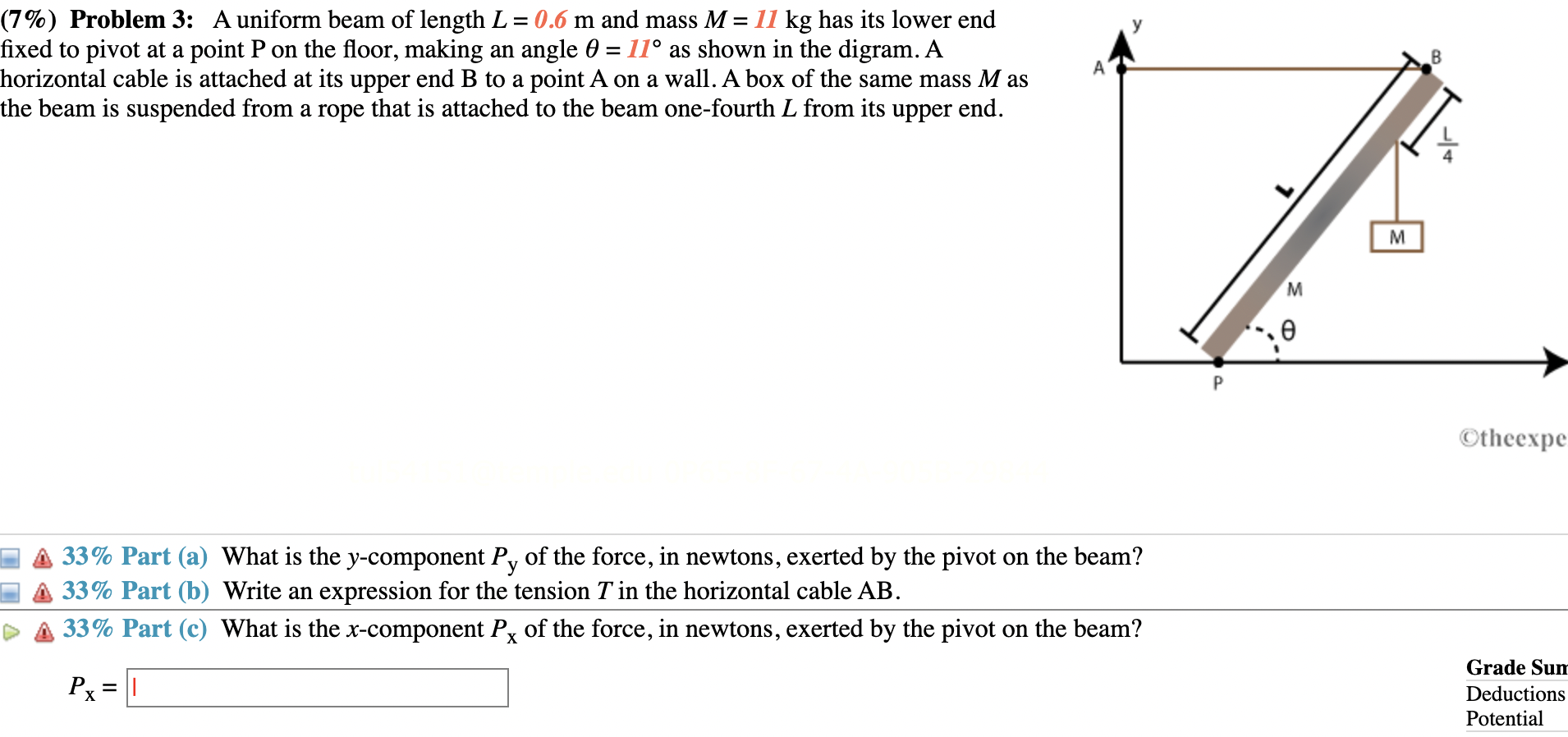 Solved B (7%) Problem 3: A Uniform Beam Of Length L = 0.6 M | Chegg.com