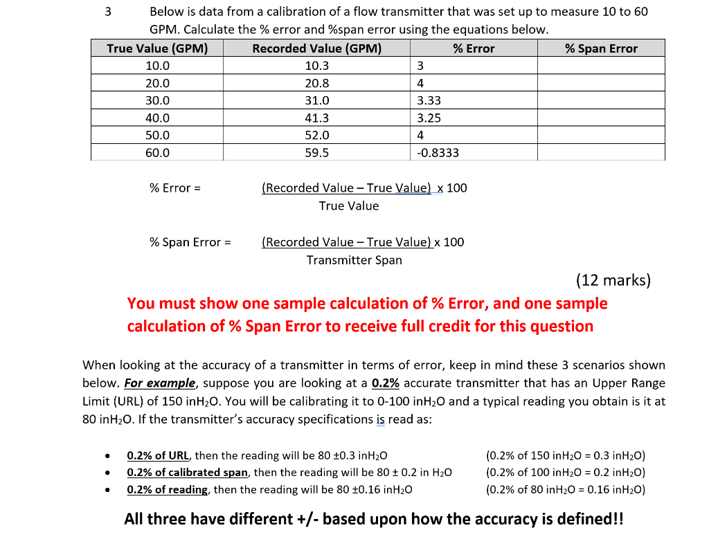 Span Error Calculation Solved 3 Below is data from a calibration of a flow | Chegg.com