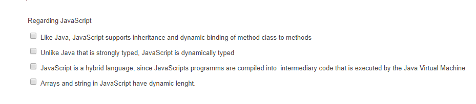 Solved Regarding JavaScript Like Java, JavaScript supports | Chegg.com