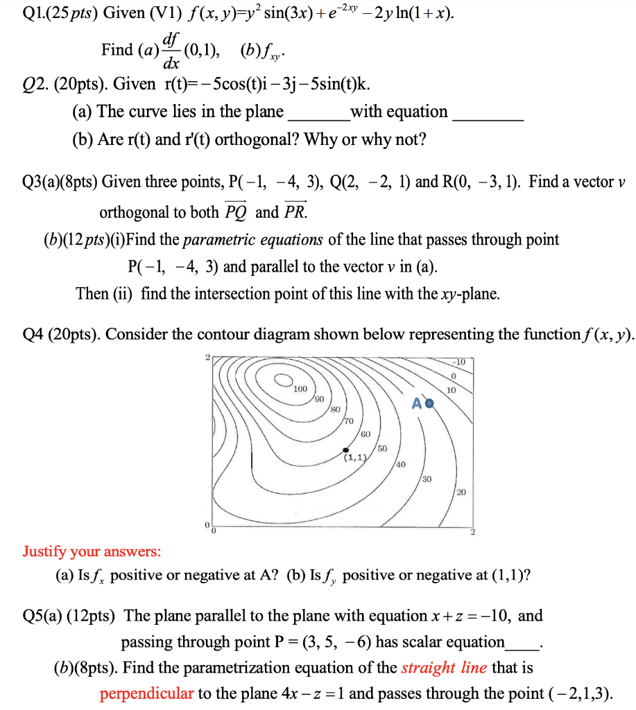 Solved Q1 25 Pts Given V1 F X Y Y Sin 3x E 219 Chegg Com