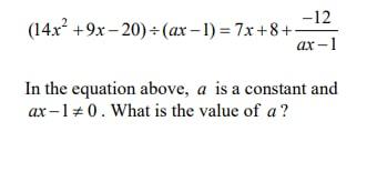 Solved -12 (14x² +9x - 20) = (ax - 1) = 7x+8+- ar-1 In the | Chegg.com