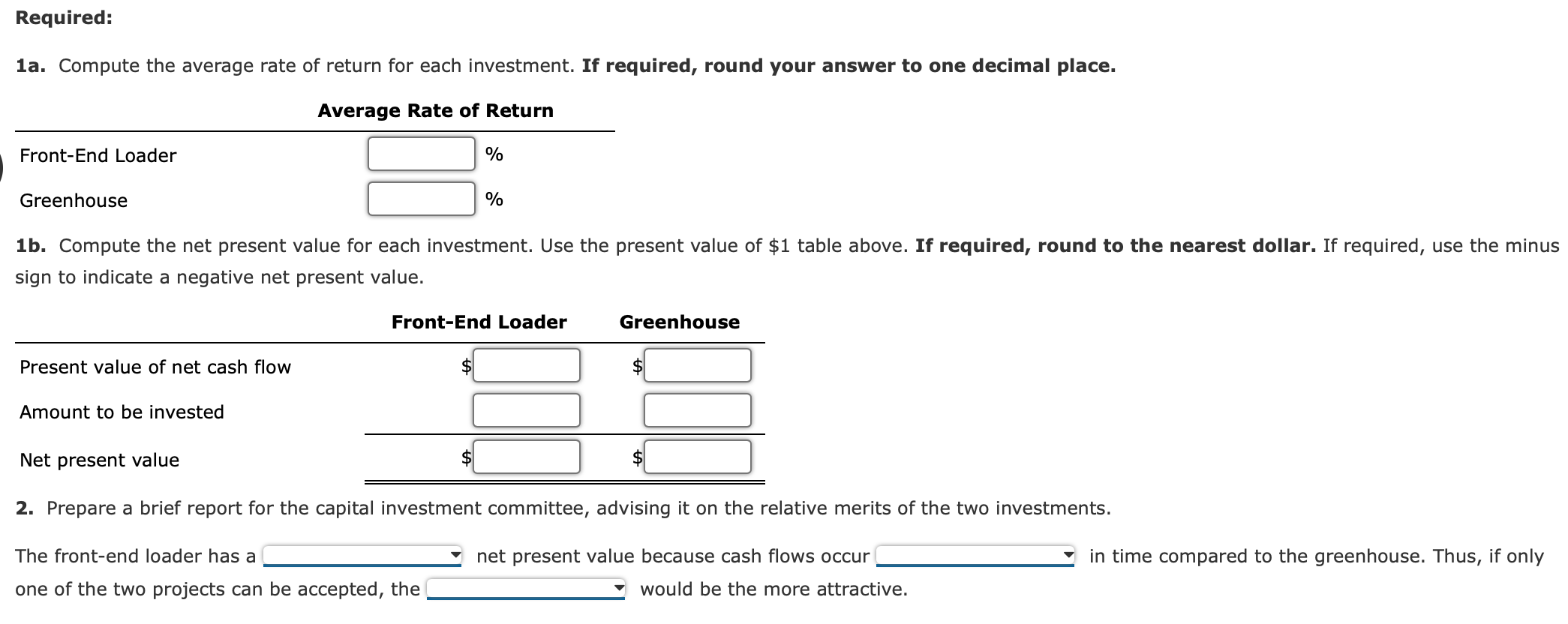 Solved Average Rate Of Return Method, Net Present Value | Chegg.com