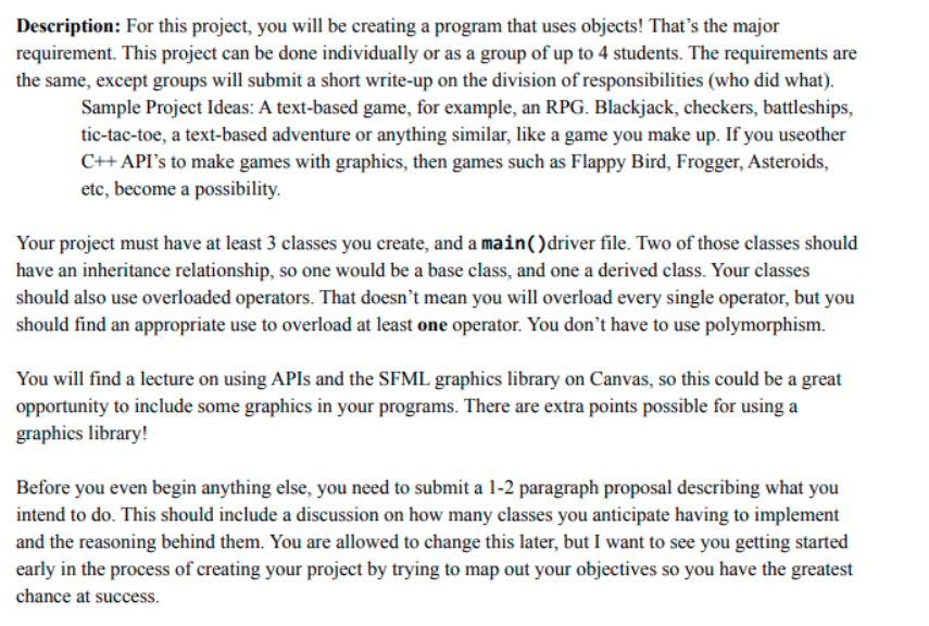 Solved Description: For this project, you will be creating a | Chegg.com