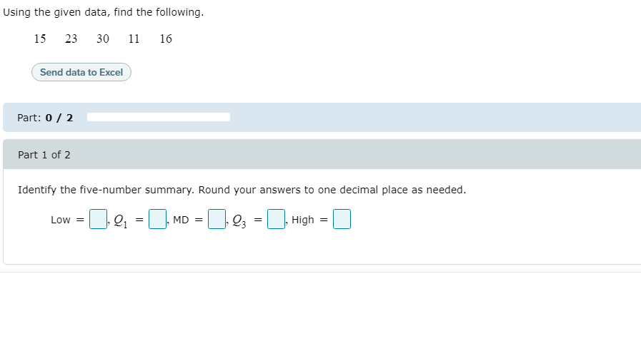 Solved Using the given data, find the following. 15 23 30 11 | Chegg.com