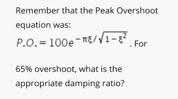 Solved Remember That The Peak Overshoot Equation Was: P.O.- | Chegg.com