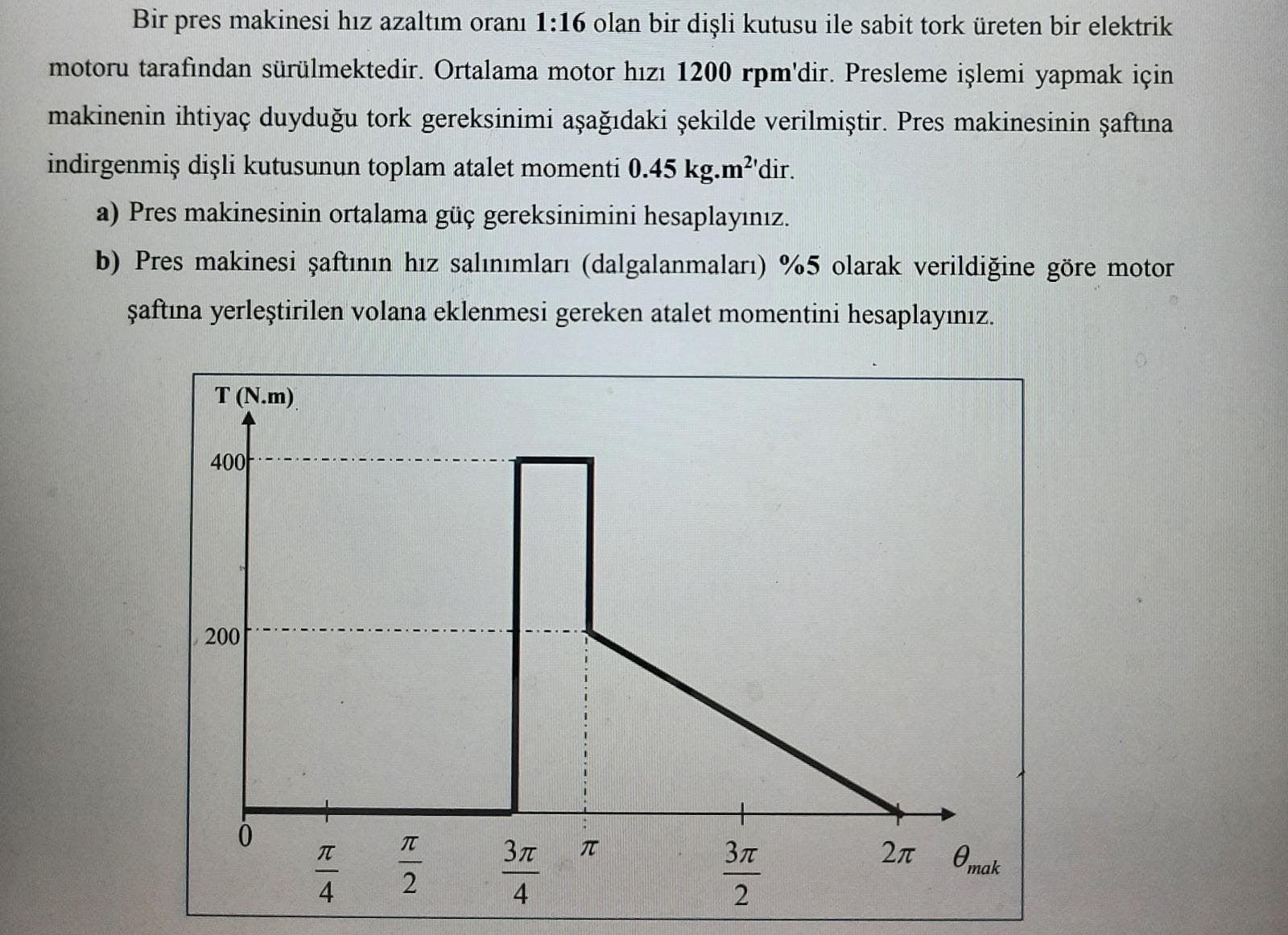 Solved Bir Pres Makinesi Hız Azaltım Oranı 1:16 Olan Bir | Chegg.com