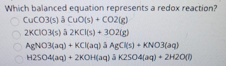Solved Which Balanced Equation Represents A Redox Reactio Chegg Com