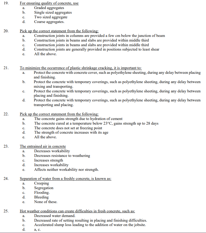 Solved 19. a. For ensuring quality of concrete, use Graded | Chegg.com