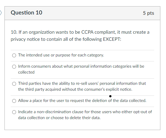 Solved Question 10 5 pts 10. If an organization wants to be | Chegg.com