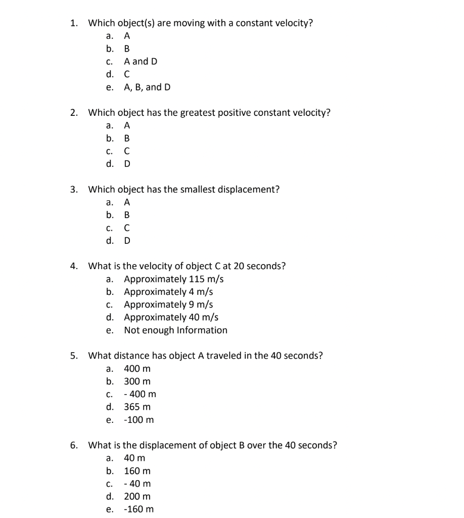 Solved Displacement Time Graph QUESTIONS 1 THROUGH 6 REFER | Chegg.com