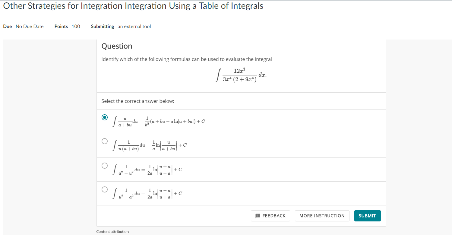 Solved Other Strategies for Integration Integration Using a | Chegg.com