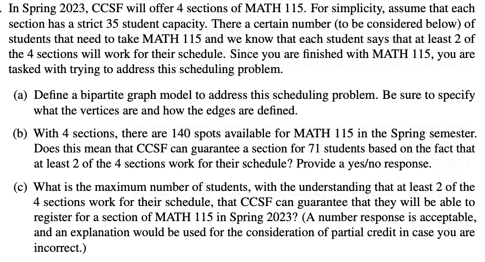 Solved In Spring 2023, CCSF will offer 4 sections of MATH