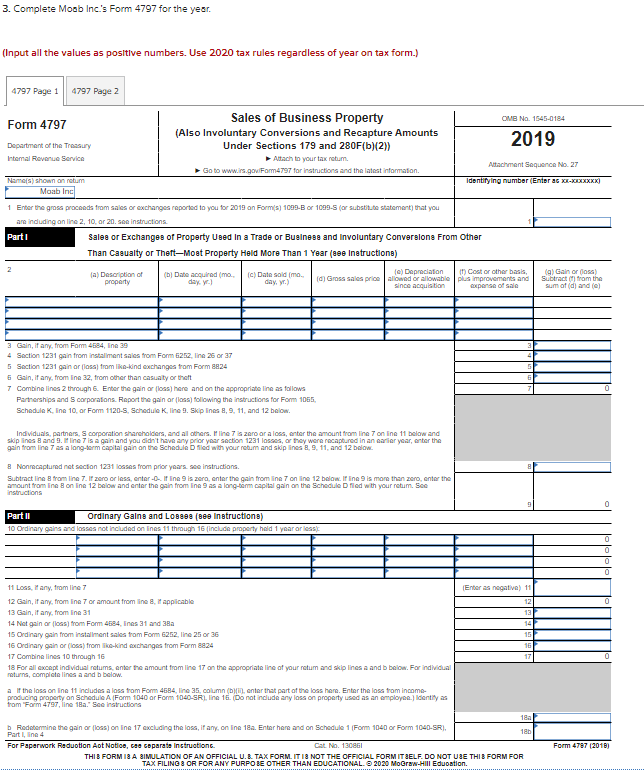 3 Complete Moab Inc S Form 4797 For The Year I Chegg Com